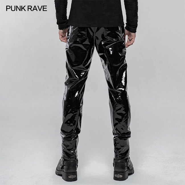 Punk Mechanical Patent pu Leather Trousers