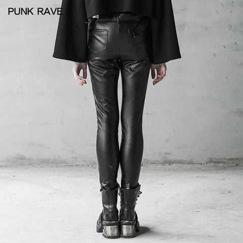 Military Uniform Buckle Skinny PU Leather Pants (with belt)