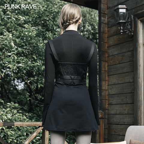 "Hard core girl" military uniform style double belt A swing dress