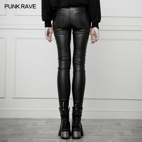 Heavy Industry Asymmetric Metal Design Skinny PU Pants