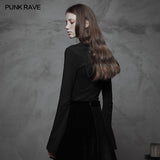 Dark High Collar "Witch" Trumpet Sleeve Knitted Top