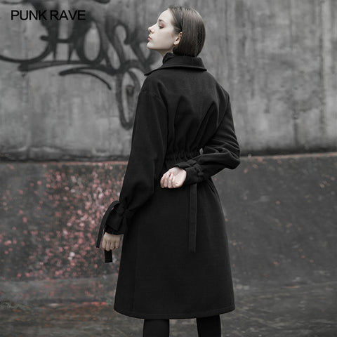 Lumbar drawstring decoration long coat (with rope)