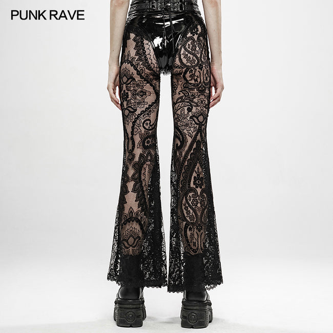 Gothic Paisley pattern lace transparent trousers