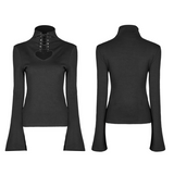 PUNK RAVE Heart hollowing out tie-up rope eyelet tight sweater (with rope)