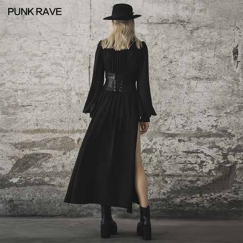 Dark spliced slit dress