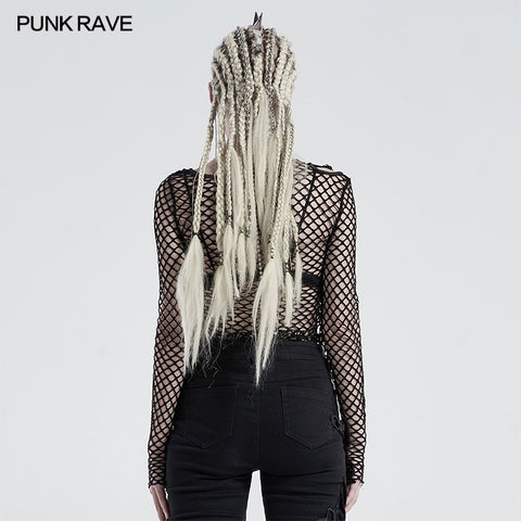Personality punk perspective mesh t-shirt