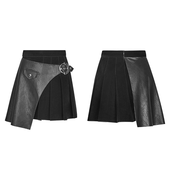Black Pleated Stitching Half Skirt