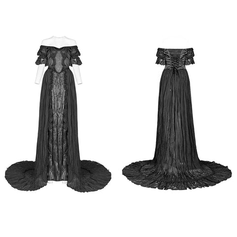 Black feather off shoulder dress