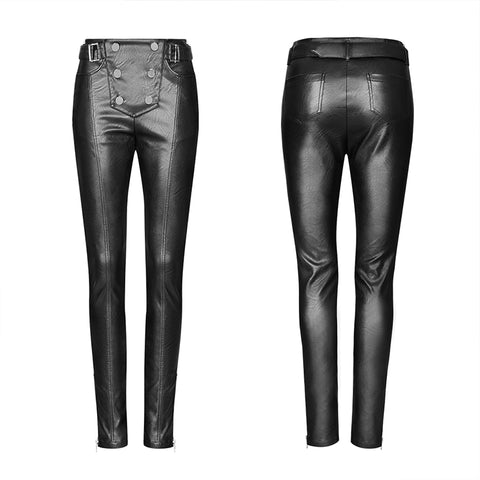 Military Uniform Buckle Skinny PU Leather Pants (with belt)