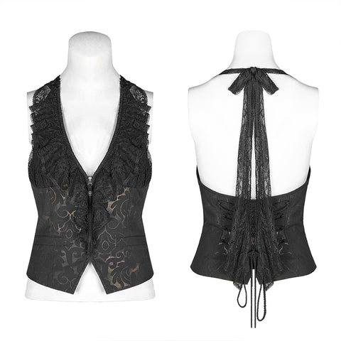 Black Gold Dark Flower Hanging Neck Lace Vest