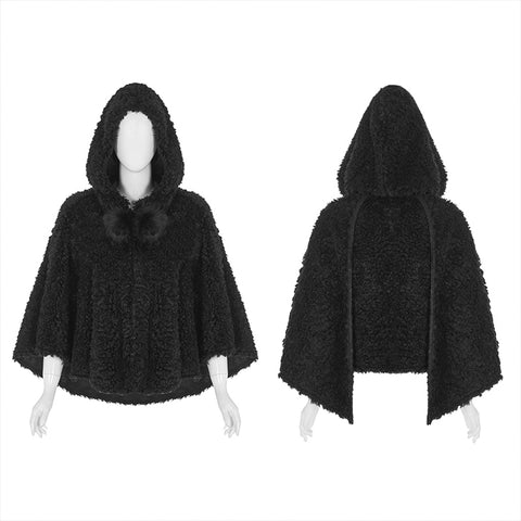 Lolita heart-shaped hollow black plush cape