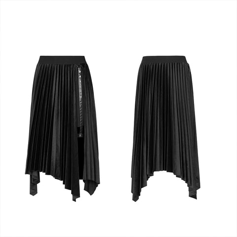"Wednesday" series dark and elegant printed pleated patchwork skirt
