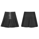 Punk Front Zipper Metal Nail Black Chiffon Short Pleated Skirt With Safety Anti-light Underwear