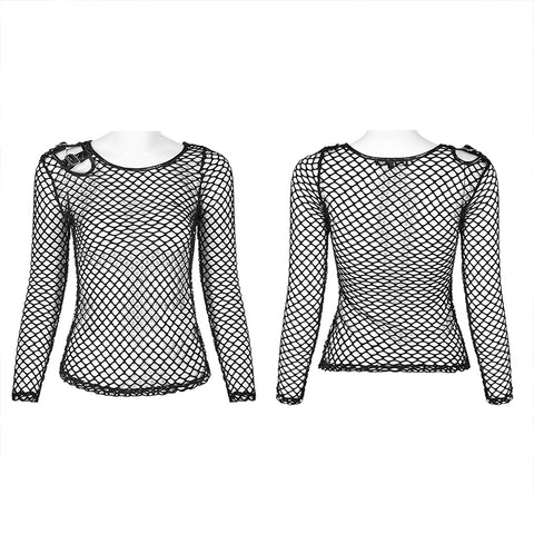 Personality punk perspective mesh t-shirt