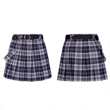 Belt pleated plaid half skirt