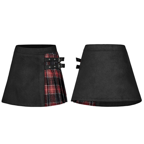 Colored checked folded half skirt with button loop
