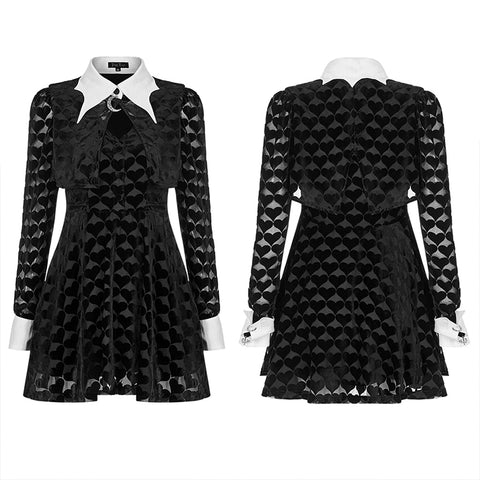 Dark peach heart shadow flower bat white collar little black dress