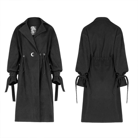 Lumbar drawstring decoration long coat (with rope)