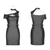 Punk modern technology PU leather knit dress