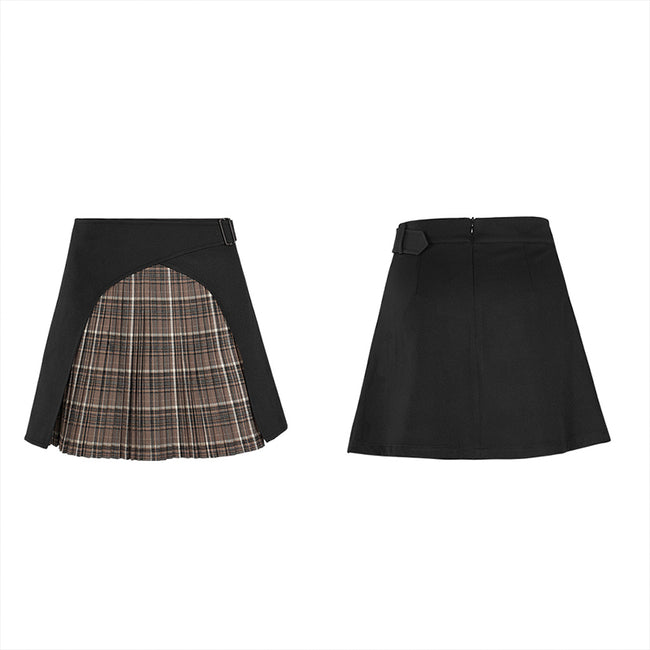 Crossover sectional nifty plaid pleated skirt