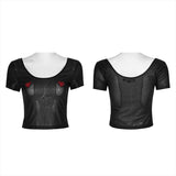 Daily peach heart paste cloth mesh t-shirt