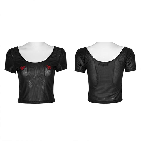 Daily peach heart paste cloth mesh t-shirt
