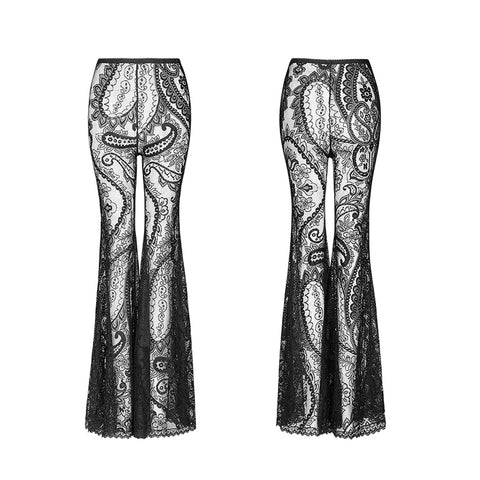 Gothic Paisley pattern lace transparent trousers