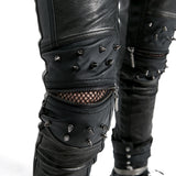 Top Sale Vintage Leather Punk Pants With Awl Nail On Knee