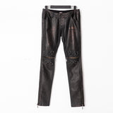 Top Sale Vintage Leather Punk Pants With Awl Nail On Knee