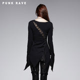 Asymmetric Cotton Inner Tight Long Sleeve Gothic T-shirts