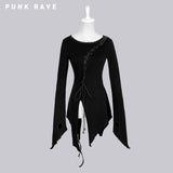 Asymmetric Cotton Inner Tight Long Sleeve Gothic T-shirts