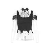 Women's Punk Personality Iron Chain Around Neck Strapless Top