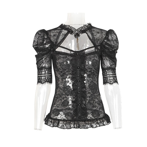 Semi Transparent Fashion Brand Lace Short Gothic Shirt