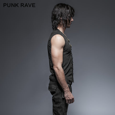 Black Rock Cotton Leather Belt Sleeveless Punk Shirts For Men