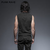 Black Rock Cotton Leather Belt Sleeveless Punk Shirts For Men