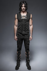 Black Rock Cotton Leather Belt Sleeveless Punk Shirts For Men