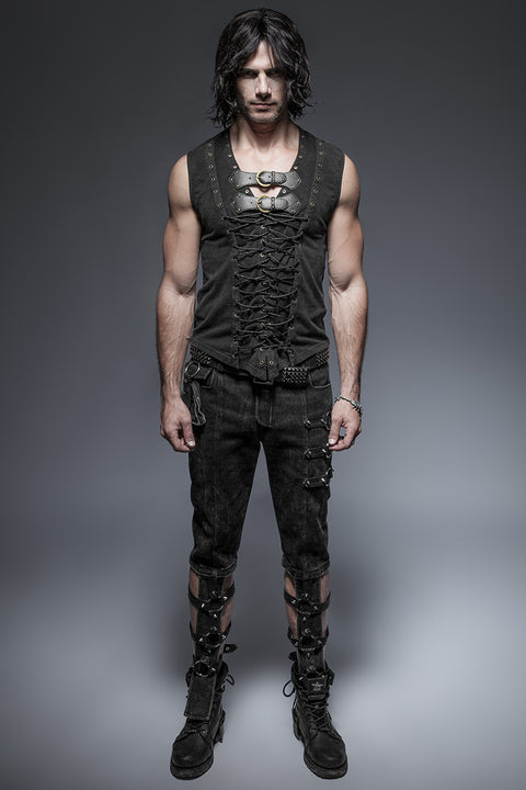 Black Rock Cotton Leather Belt Sleeveless Punk Shirts For Men