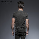 Black Soilder Open Collar Short Sleeve Cotton Punk Shirts For Men