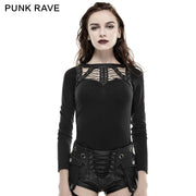 Black Sexy Spider Pattern 100% Cotton Skinny Backless Punk Shirts