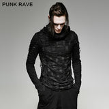 Womens & mens Double Layers Irregular Dark Gothic Shirt With Black Hole Hooded