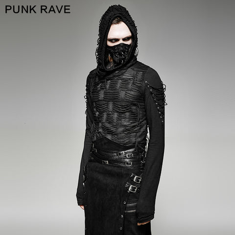 Womens & mens Double Layers Irregular Dark Gothic Shirt With Black Hole Hooded