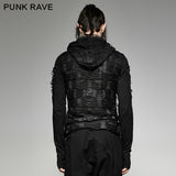 Womens & mens Double Layers Irregular Dark Gothic Shirt With Black Hole Hooded