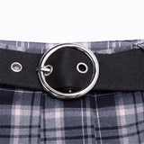 Belt pleated plaid half skirt