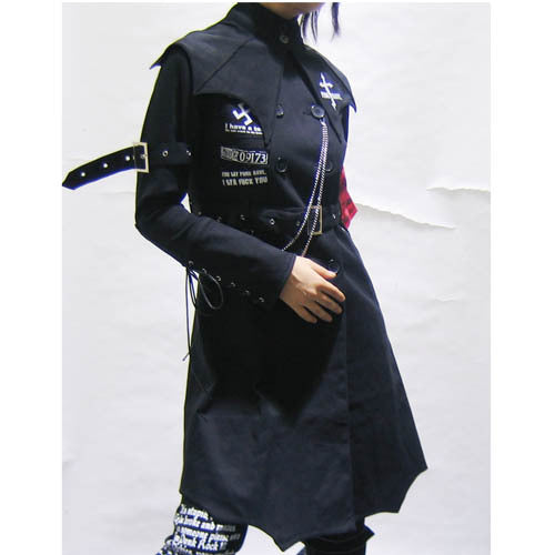 Black High Neck Visual Long Sleeve Punk Coat