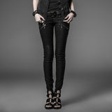 Long Women Punk Pants In Sexy Black With Dark Chain Printed