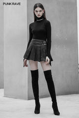 High Waist Metal Buckle Decorative Pleated PU Half Skirt