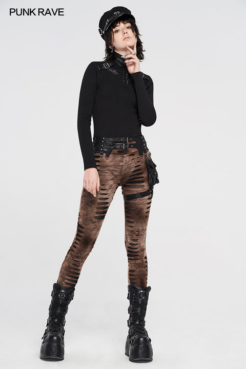 Steampunk detachable waistbag leggings