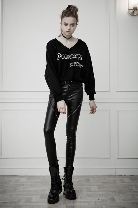 Heavy Industry Asymmetric Metal Design Skinny PU Pants