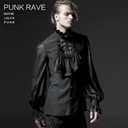 Fashion Black Soft Gothic Shirt With High Stand Collar For Men