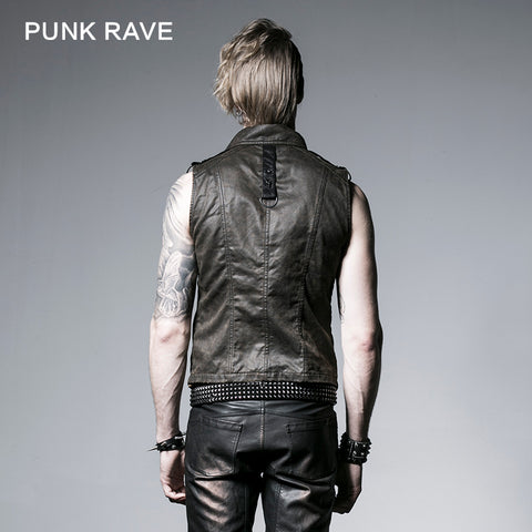 Brown Sleeveless Punk Vest With Standing Collar
